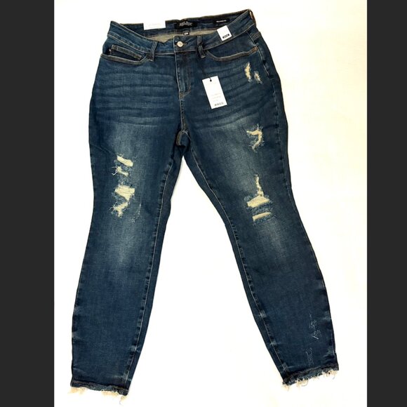 Judy Blue mid-rise relaxed fit distressed dark wash blue jeans 16W - Picture 2 of 7